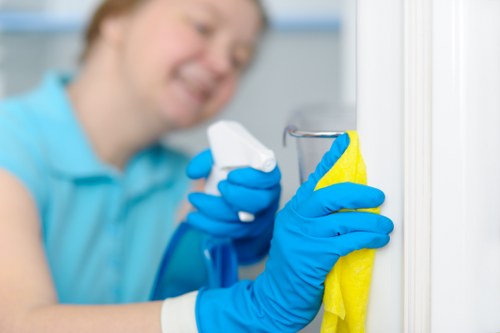 Technician preparing safe oven cleaning equipment in Edgware kitchen